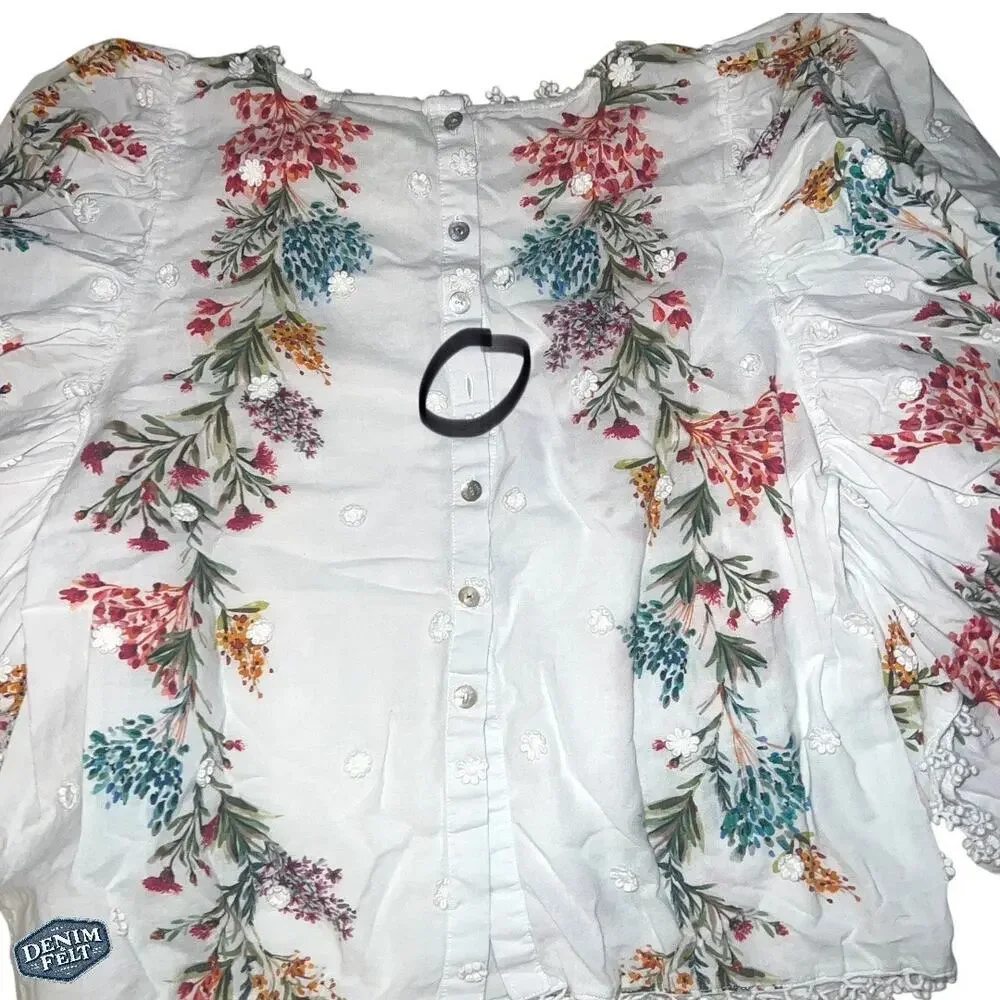 FARM‎ RIO Women’s Louise Floral Print Puff Sleeve Button Up Top In Multi Color